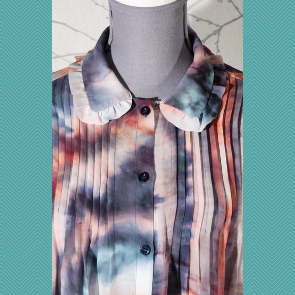 Kontatto Abstract Watercolor Pleated Button Front Blouse - Picture 2 of 5